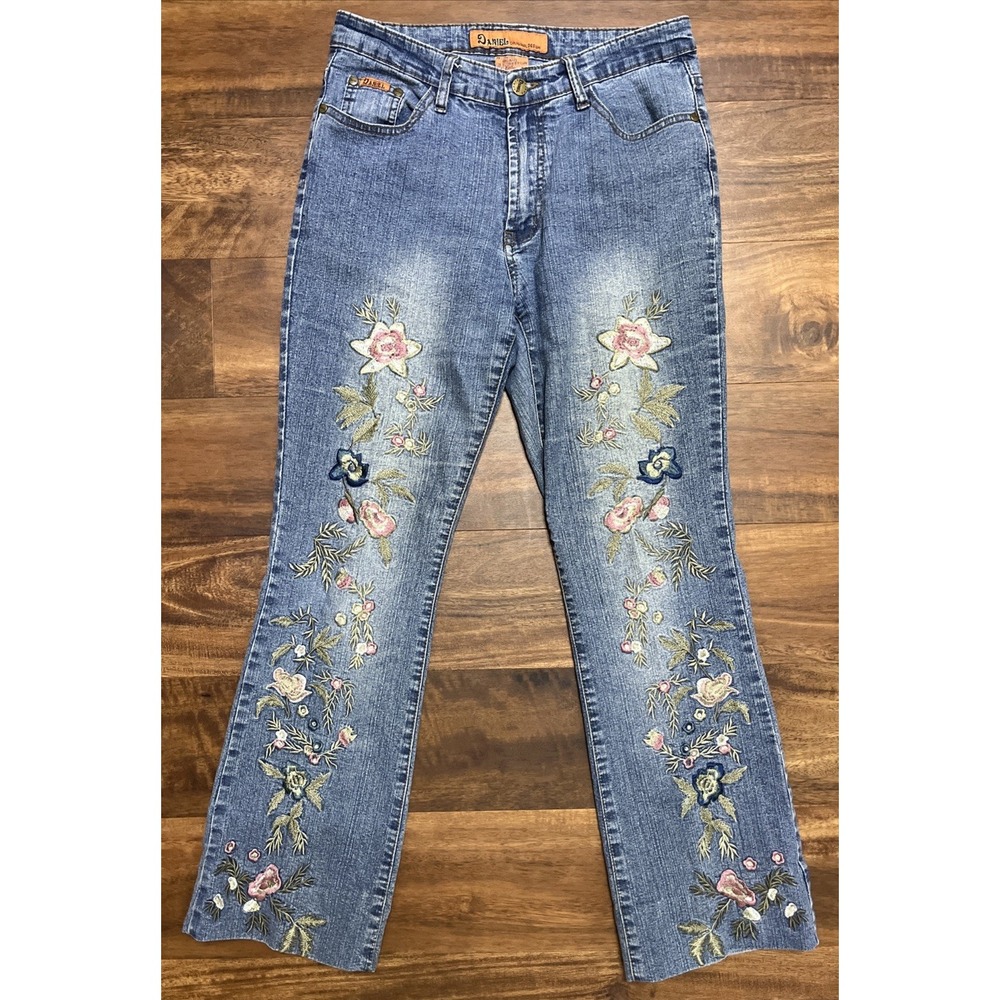 Vtg Daniel Original Design Jeans Y2K Boho Floral Embroidered Bootcut 30x29
